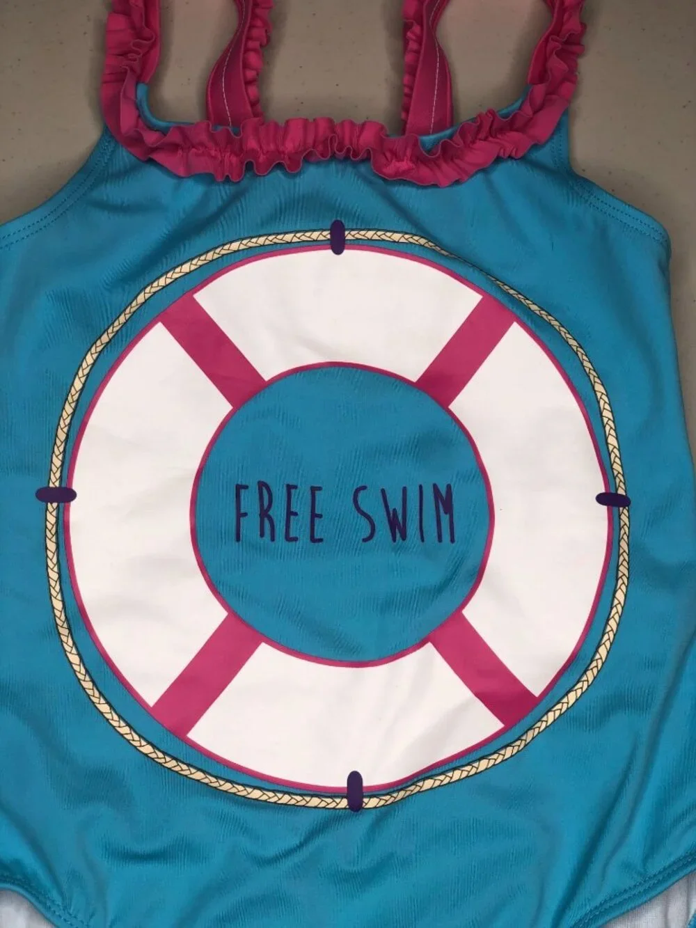 Gymboree Light Blue Pink Trim Free Swim Innertube Design One Piece Girl 8